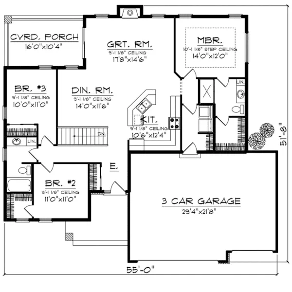 Ranch House Plan First Floor - Grayfox Modern Home 051D-0973 - Shop House Plans and More