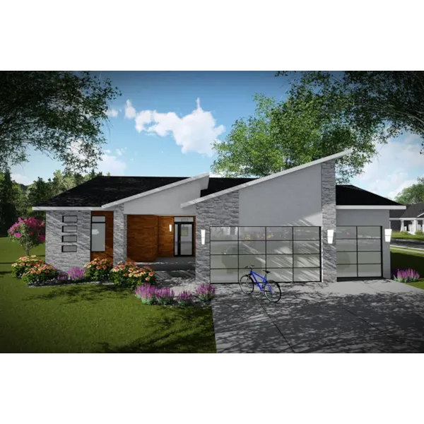 Ranch House Plan Front of Home - Grayfox Modern Home 051D-0973 - Shop House Plans and More