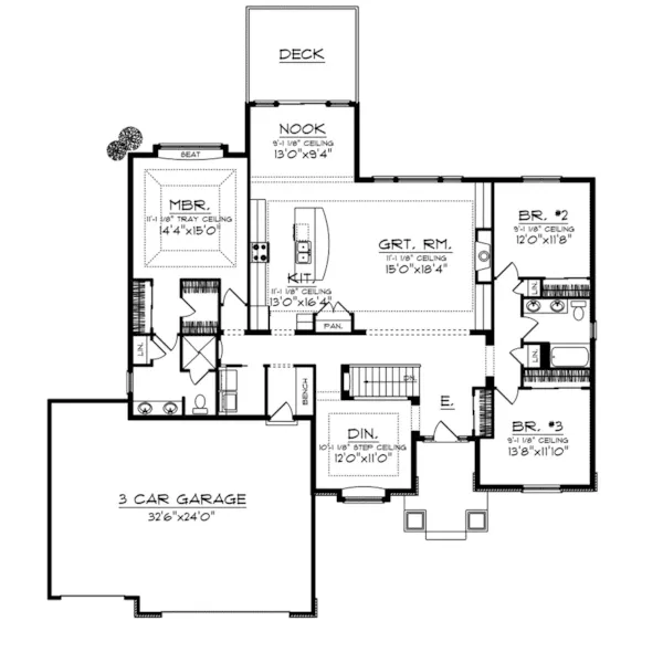 Rustic House Plan First Floor - Smokey Hollow Craftsman Home 051D-0991 - Shop House Plans and More