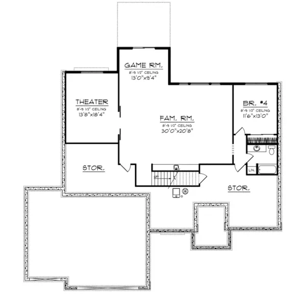 Rustic House Plan Lower Level Floor - Smokey Hollow Craftsman Home 051D-0991 - Shop House Plans and More