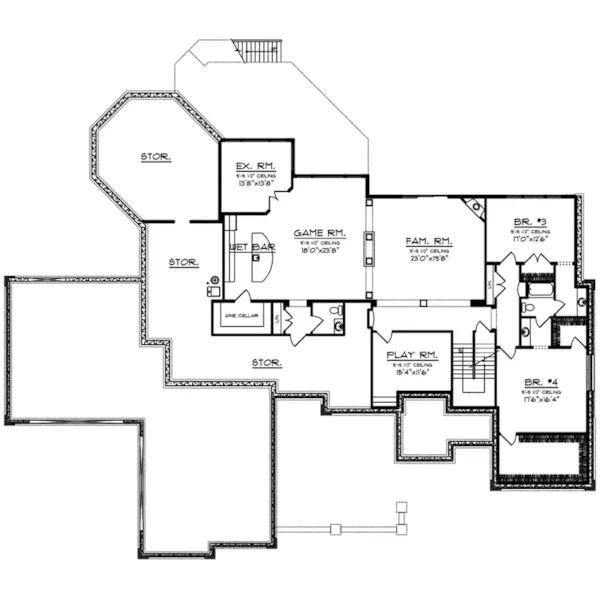 Ranch House Plan Lower Level Floor - Perkinson Luxury Ranch Home 051D-0999 - Shop House Plans and More