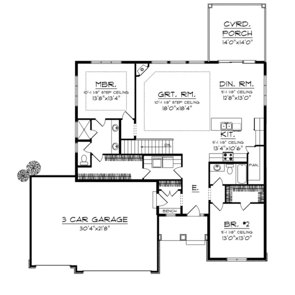 Craftsman House Plan First Floor - Vicksberg Ranch Home 051D-1001 - Shop House Plans and More