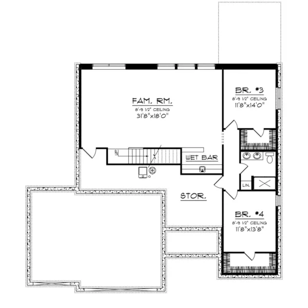 Craftsman House Plan Lower Level Floor - Vicksberg Ranch Home 051D-1001 - Shop House Plans and More