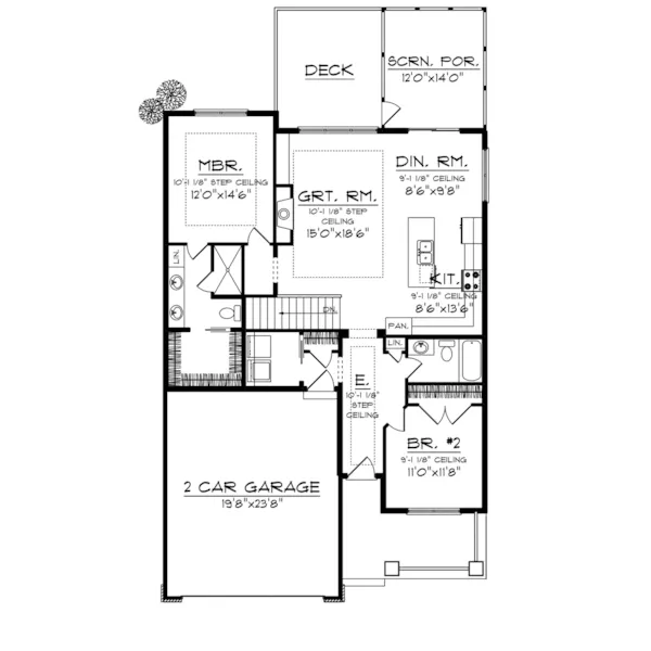 Arts & Crafts House Plan First Floor - Carson Pond Ranch Home 051D-1003 - Search House Plans and More