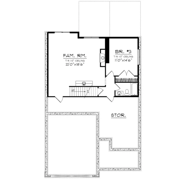 Arts & Crafts House Plan Lower Level Floor - Carson Pond Ranch Home 051D-1003 - Search House Plans and More