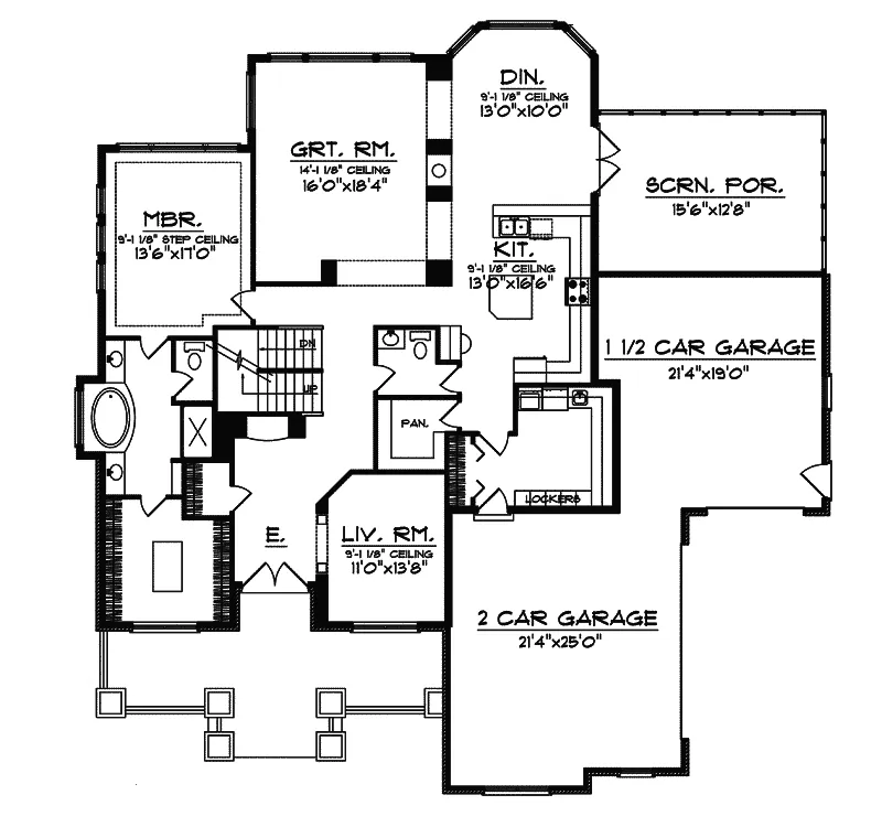 Southern House Plan First Floor - Wesford Tudor Home 051S-0002 - Shop House Plans and More