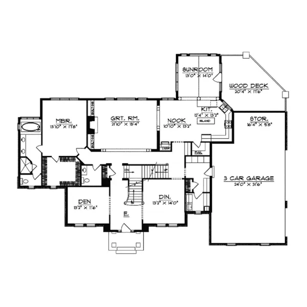 Colonial House Plan First Floor - Tristan European Style Home 051S-0003 - Shop House Plans and More