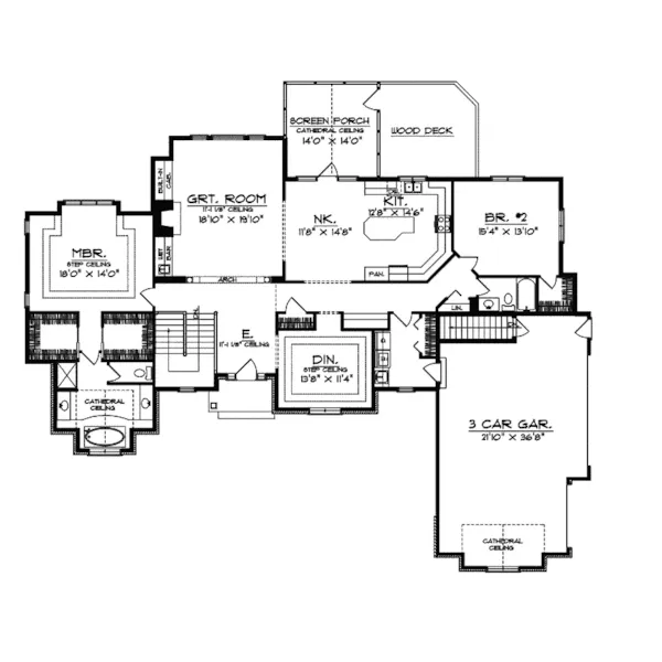 Tudor House Plan First Floor - Elena Tudor Ranch Home 051S-0013 - Search House Plans and More