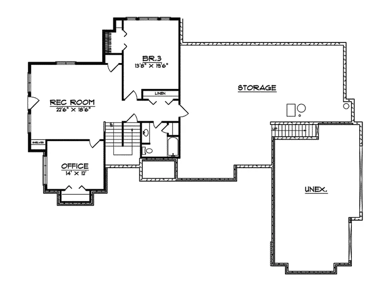 Ranch House Plan Lower Level Floor - Elena Tudor Ranch Home 051S-0013 - Search House Plans and More
