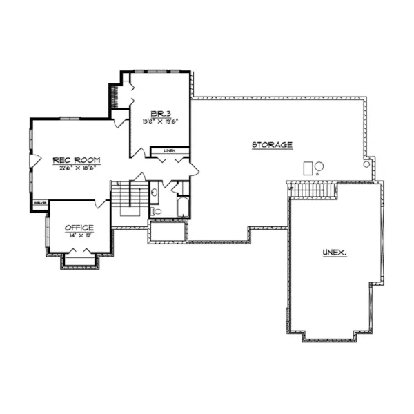 Tudor House Plan Lower Level Floor - Elena Tudor Ranch Home 051S-0013 - Search House Plans and More