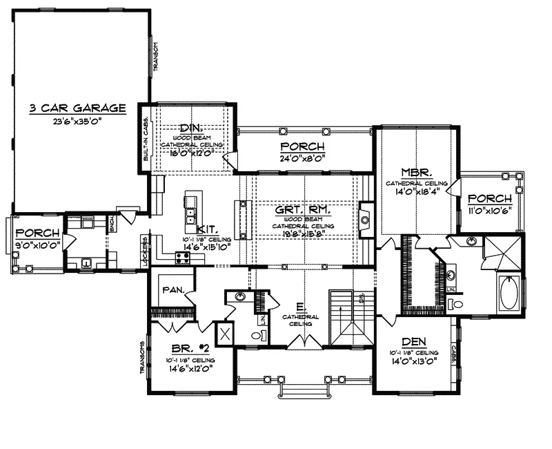 Ranch House Plan First Floor - Plattsburgh Craftsman Home 051S-0054 - Shop House Plans and More