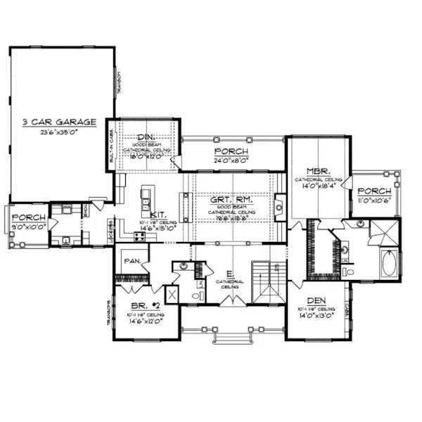 Ranch House Plan First Floor - Plattsburgh Craftsman Home 051S-0054 - Shop House Plans and More