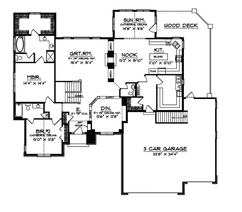 Southern House Plan First Floor - Archwood Ranch Home 051S-0062 - Search House Plans and More