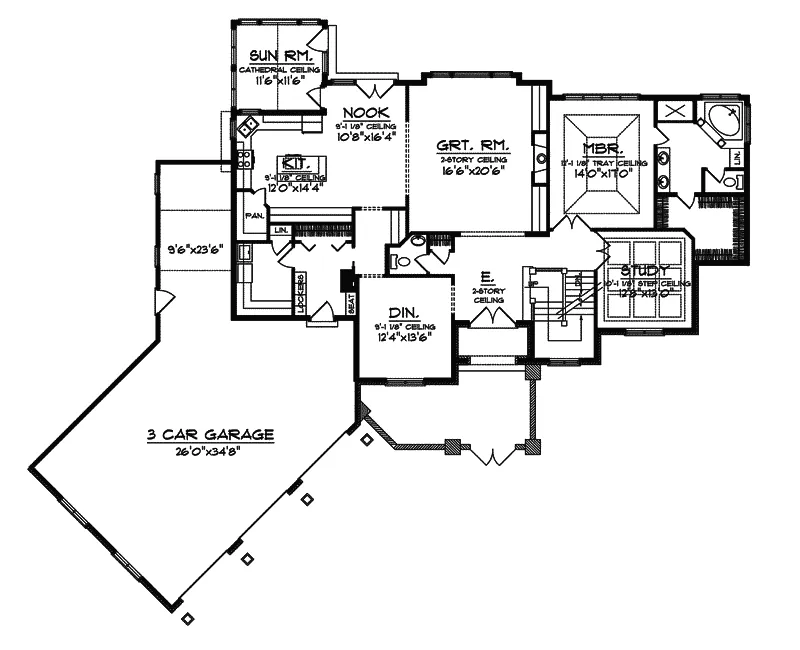 Arts & Crafts House Plan First Floor - Sawmill Manor European Home 051S-0070 - Shop House Plans and More