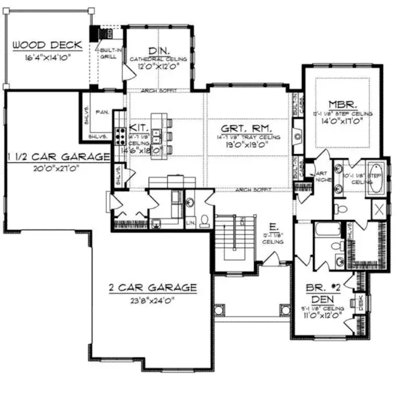 Arts & Crafts House Plan First Floor - Pescara Manor Craftsman Home 051S-0071 - Shop House Plans and More