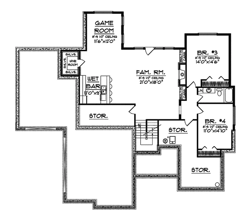 Craftsman House Plan Lower Level Floor - Pescara Manor Craftsman Home 051S-0071 - Shop House Plans and More
