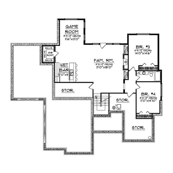 Arts & Crafts House Plan Lower Level Floor - Pescara Manor Craftsman Home 051S-0071 - Shop House Plans and More