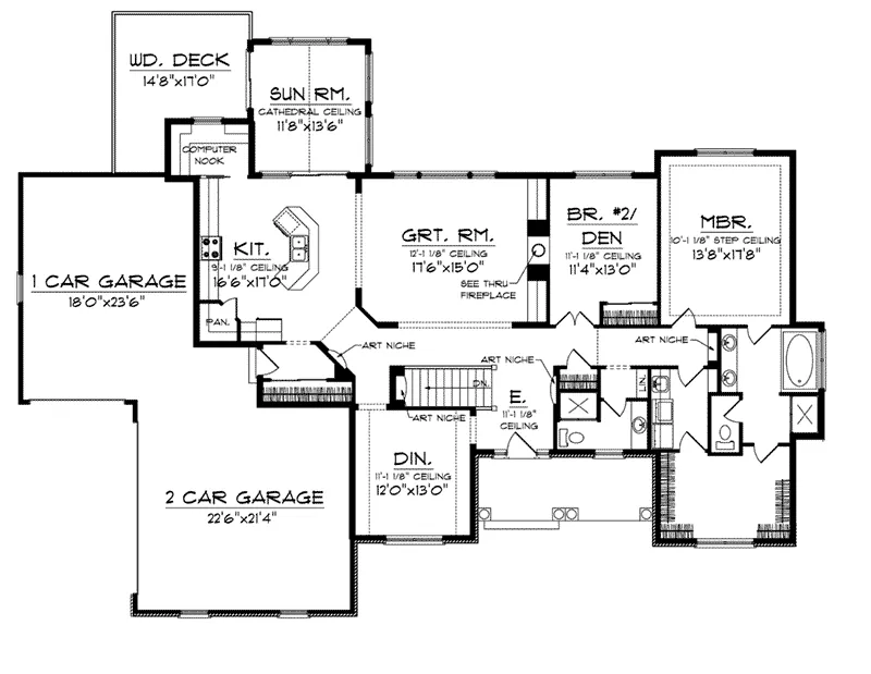 Ranch House Plan First Floor - Donato Craftsman Country Home 051S-0076 - Search House Plans and More
