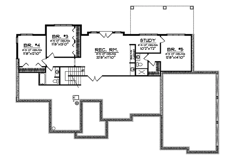 Ranch House Plan Lower Level Floor - Mallard Woods Contemporary Home 051S-0088 - Shop House Plans and More