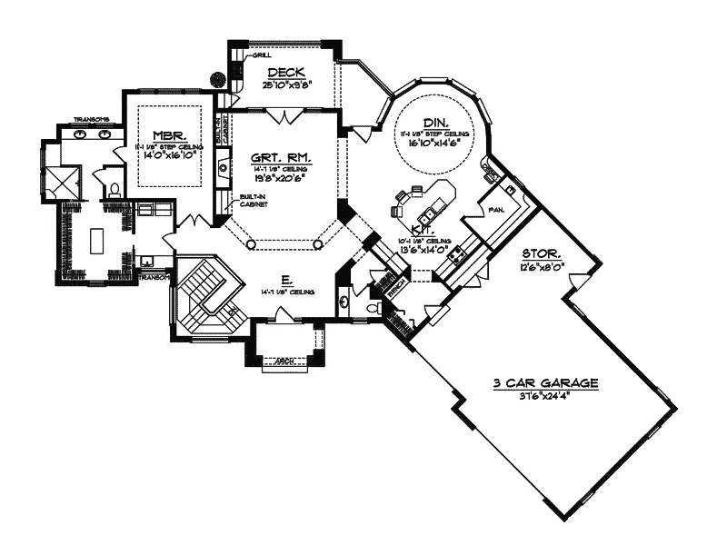 Ranch House Plan First Floor - Twincreek Craftsman Home 051S-0091 - Shop House Plans and More