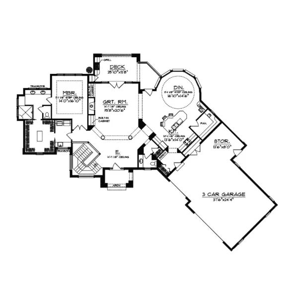 Ranch House Plan First Floor - Twincreek Craftsman Home 051S-0091 - Shop House Plans and More