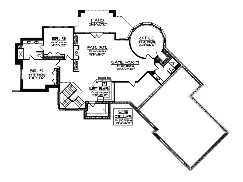 Ranch House Plan Lower Level Floor - Twincreek Craftsman Home 051S-0091 - Shop House Plans and More