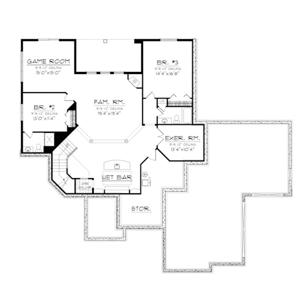 European House Plan Lower Level Floor - Langside Luxury Ranch Home 051S-0102 - Shop House Plans and More