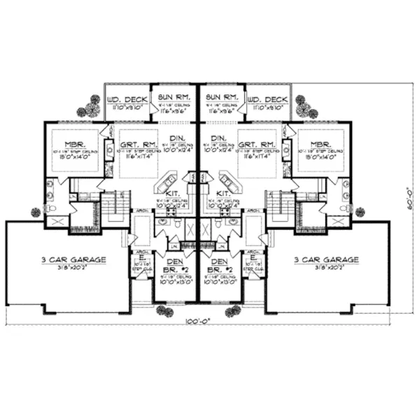 Craftsman House Plan First Floor - Country Farm Duplex 051S-0105 - Search House Plans and More