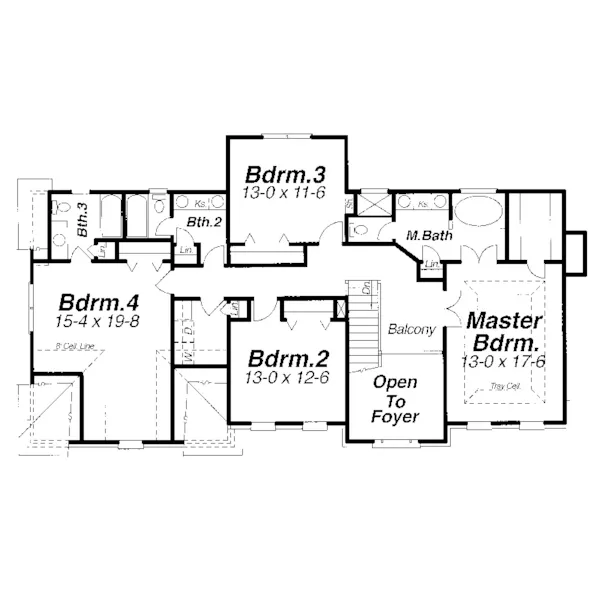 Colonial House Plan Second Floor - Ormond Hill Two-Story Home 052D-0084 - Shop House Plans and More