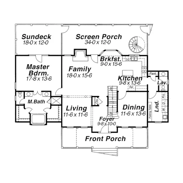 Plantation House Plan First Floor - Prindable Plantation Home 052D-0085 - Shop House Plans and More