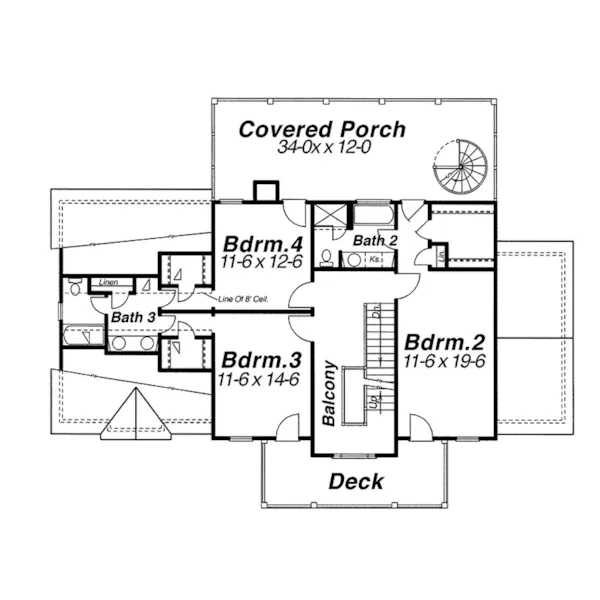 Plantation House Plan Second Floor - Prindable Plantation Home 052D-0085 - Shop House Plans and More