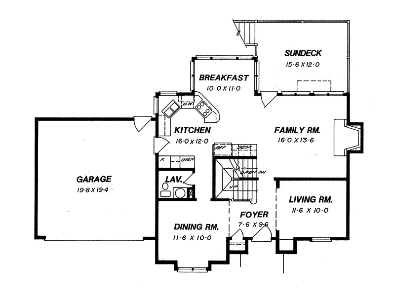 Plantation House Plan First Floor - Lehrn Early American Home 052D-0153 - Shop House Plans and More