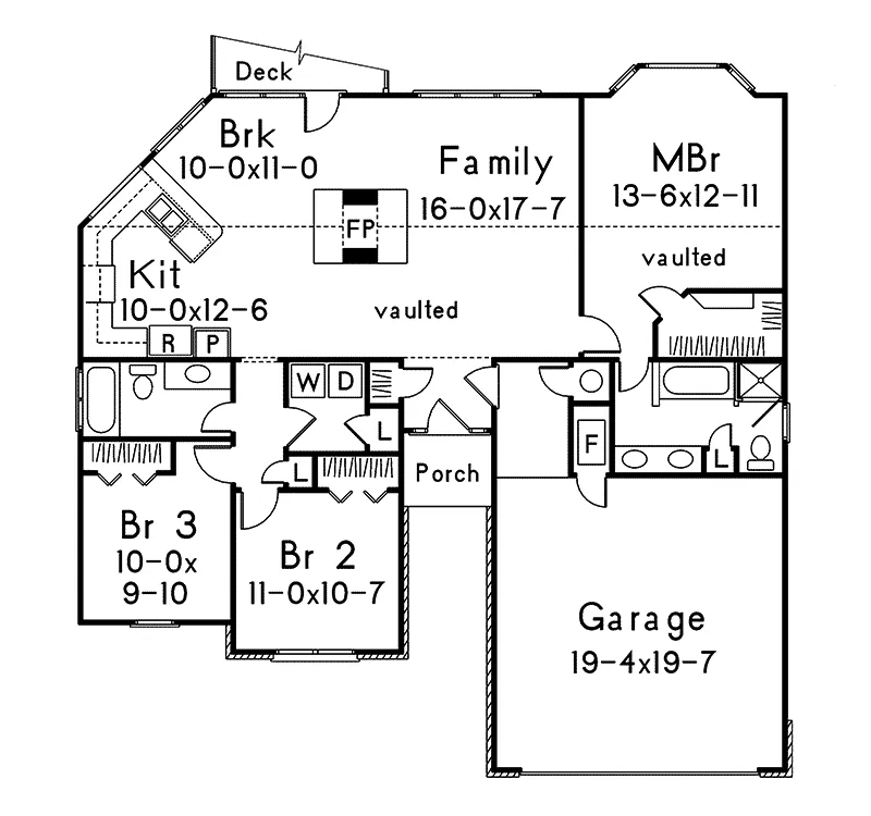 Ranch House Plan First Floor - Delmar Ranch Home 053D-0037 - Search House Plans and More