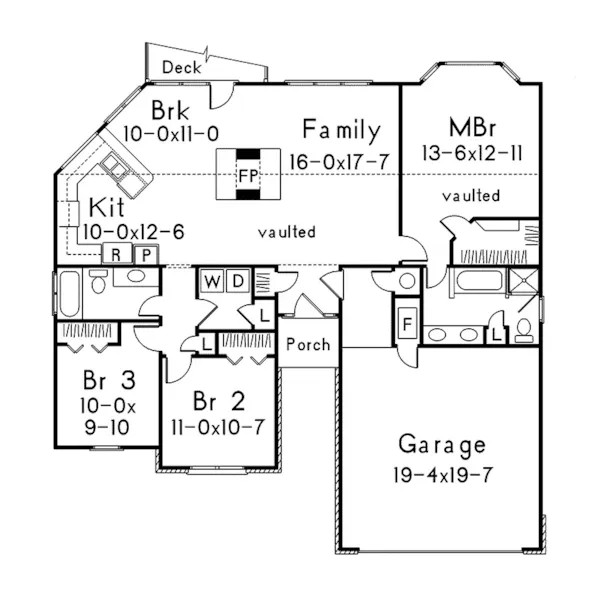 Ranch House Plan First Floor - Delmar Ranch Home 053D-0037 - Search House Plans and More