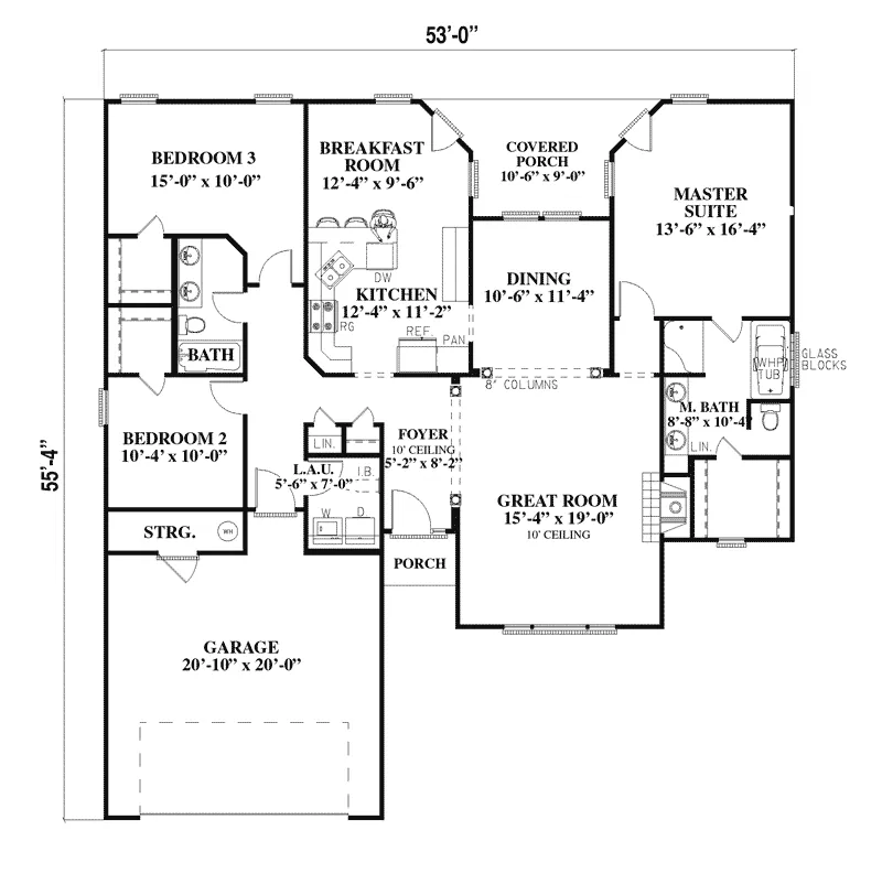 Ranch House Plan First Floor - Patricia Ridge Ranch Home 055D-0001 - Shop House Plans and More