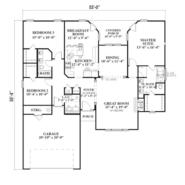 Ranch House Plan First Floor - Patricia Ridge Ranch Home 055D-0001 - Shop House Plans and More