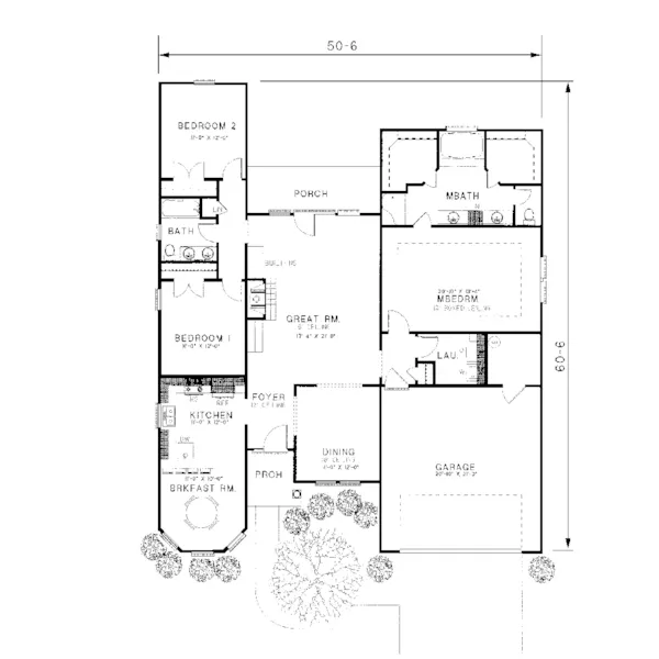 Ranch House Plan First Floor - Fennimore Ranch Home 055D-0002 - Search House Plans and More