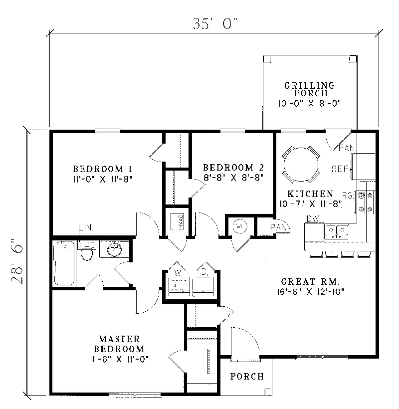 Cabin & Cottage House Plan First Floor - Ashley Manor Small Ranch Home 055D-0013 - Search House Plans and More