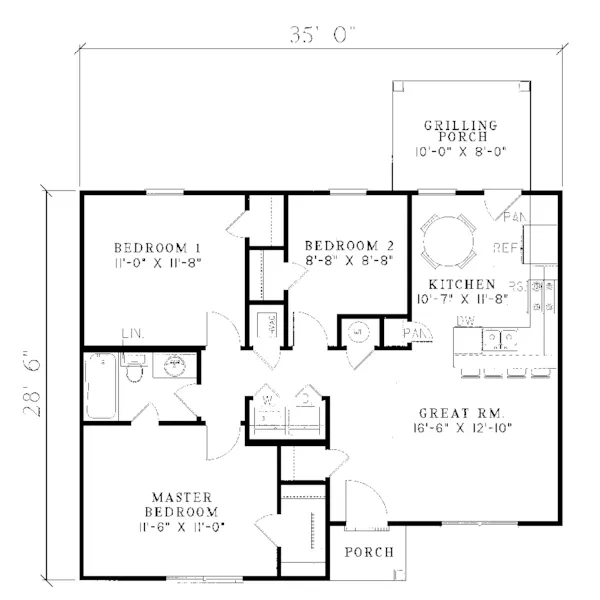 Vacation House Plan First Floor - Ashley Manor Small Ranch Home 055D-0013 - Search House Plans and More