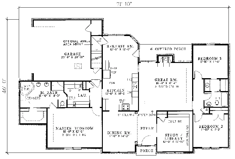 Ranch House Plan First Floor - Roanoke Ranch Home 055D-0015 - Shop House Plans and More