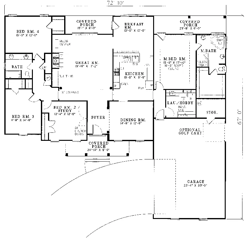 Ranch House Plan First Floor - Emma Rose Neoclassical Home 055D-0018 - Search House Plans and More