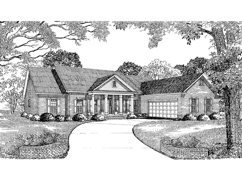 Neoclassical Style Ranch House With Side Entry Garage
