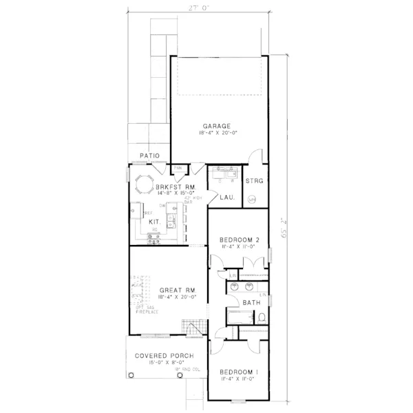 Ranch House Plan First Floor - Skylar Narrow Lot Home 055D-0019 - Shop House Plans and More