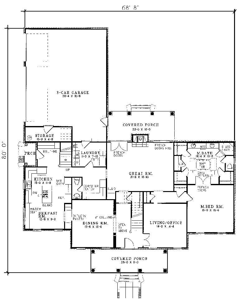 Country House Plan First Floor - Dandridge Georgian Home 055D-0025 - Search House Plans and More