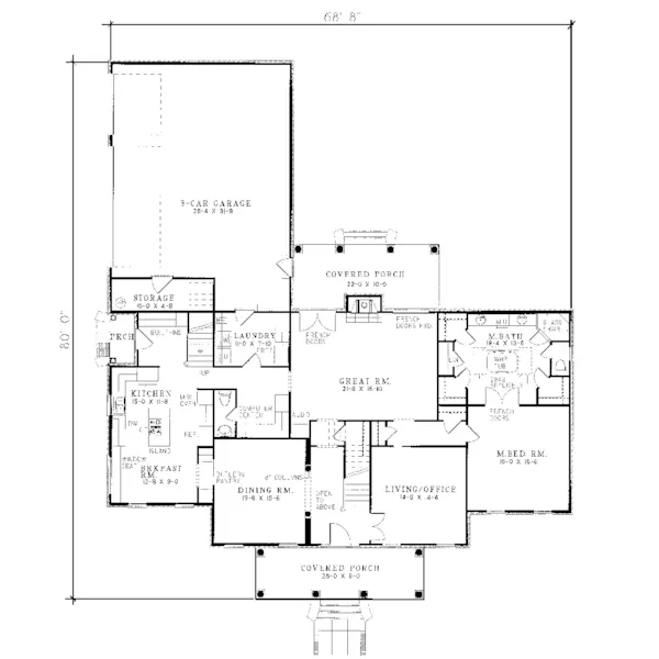 Country House Plan First Floor - Dandridge Georgian Home 055D-0025 - Search House Plans and More