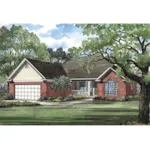 Traditional Ranch House With Arched Window And Covered Front Porch