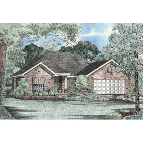 Traditional Brick Ranch With Covered Front Porch And Front Loading Garage