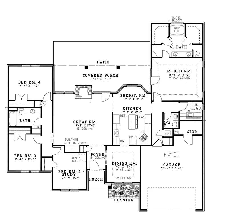 Southern House Plan First Floor - Chelmsford Trail Ranch Home 055D-0030 - Search House Plans and More