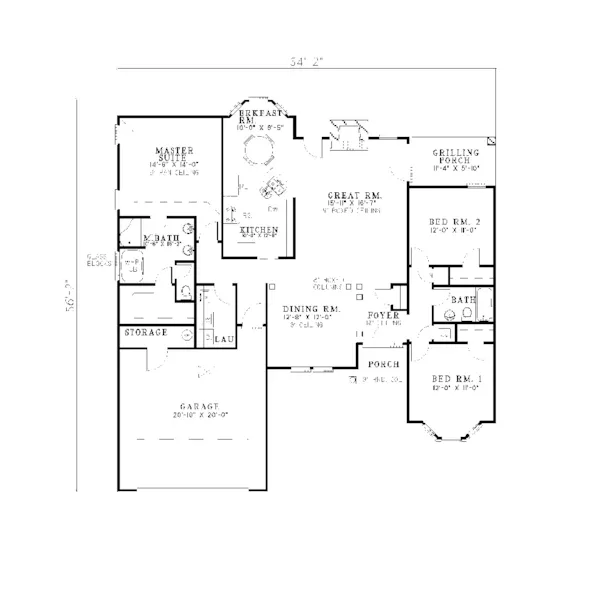 Ranch House Plan First Floor - Augusta Hill Traditional Home 055D-0034 - Search House Plans and More