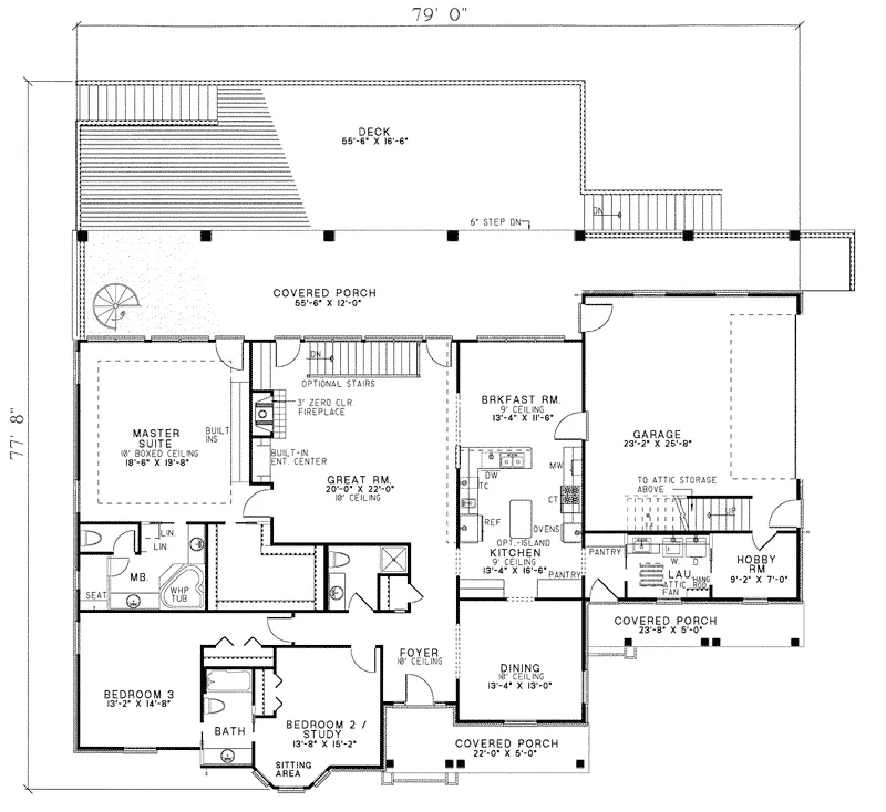 Country House Plan First Floor - Kinderling Ranch Home 055D-0035 - Search House Plans and More